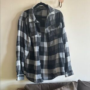 Black and Gray Buffalo Plaid Button-Up Shirt